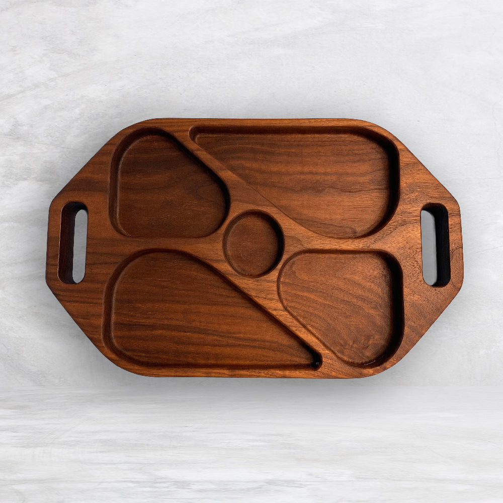 Extra Deep Solid Wood Serving Tray 1 - Precision Carved Solid Premium Walnut Tray - Made in USA