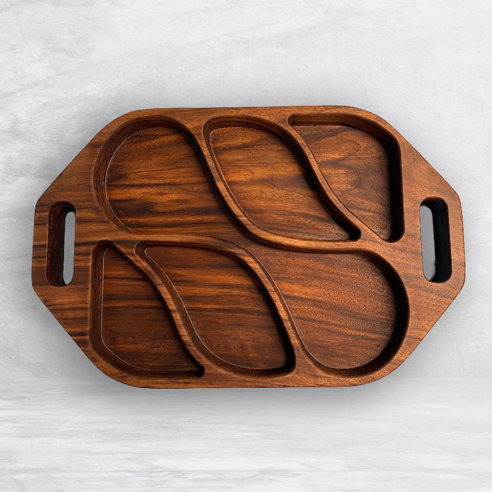 Extra Deep Solid Wood Serving Tray 2 - Precision Carved Solid Premium Walnut Tray - Made in USA