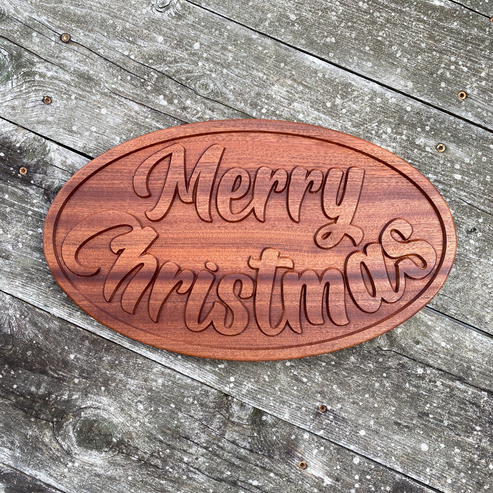 Merry Christmas Sign - Ribbon Stripe Sapele
