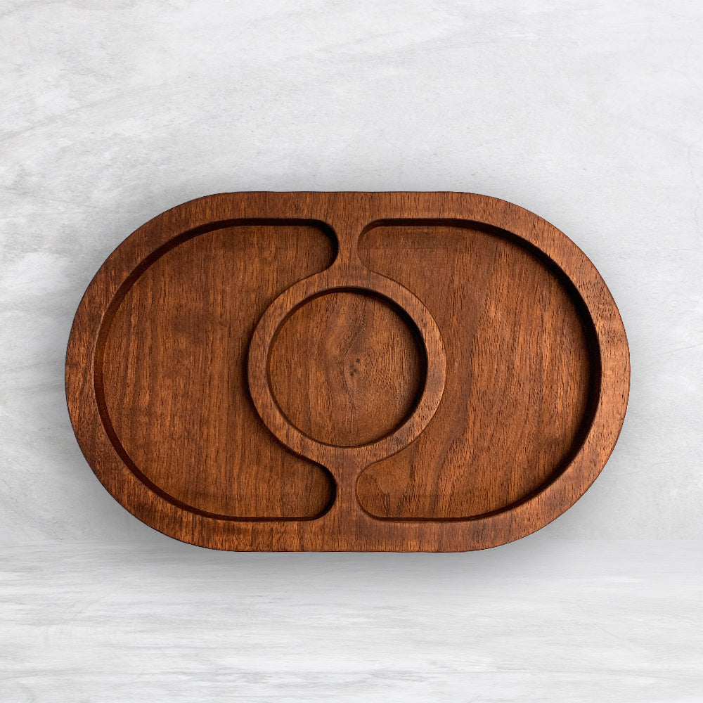 Oval Wood Serving Tray - Size Small - Precision Carved Solid Premium Walnut Tray - Made in USA