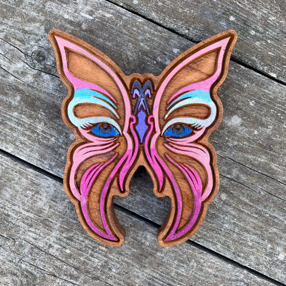 Lady Butterfly - Precision Carved Solid Cherry Sign Art - Made in USA