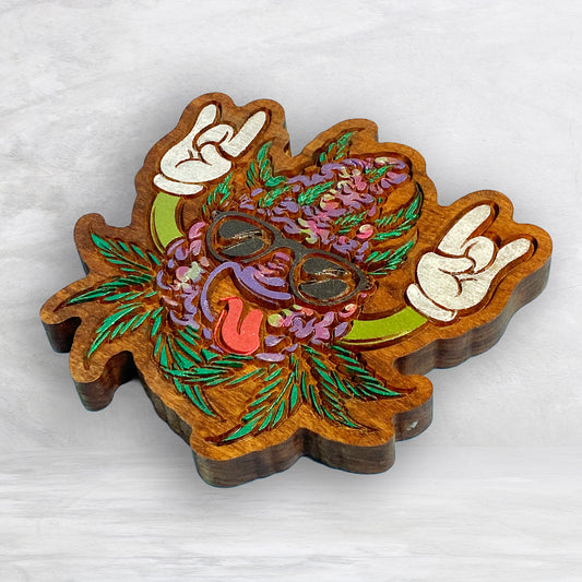 The Bud Man - Precision Carved Solid Cherry Canna 420 Sign Art - Small - Made in USA