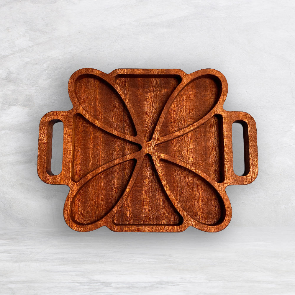 Small Square Wood Serving Tray 1 - Precision Carved Solid Sapele Wood Tray - Made in USA