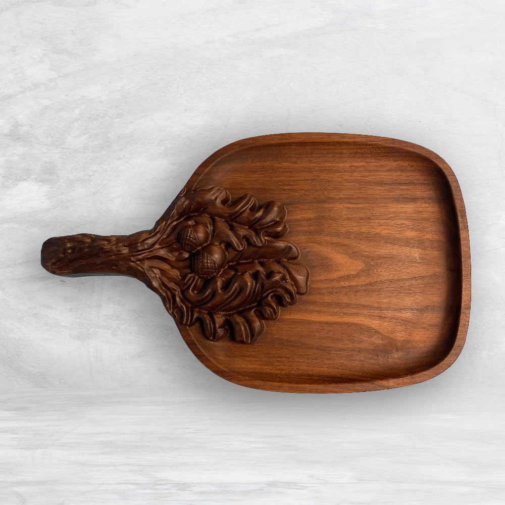 3D Wood Serving Tray with Leaves - Precision Carved Solid Premium Walnut Tray - Made in USA