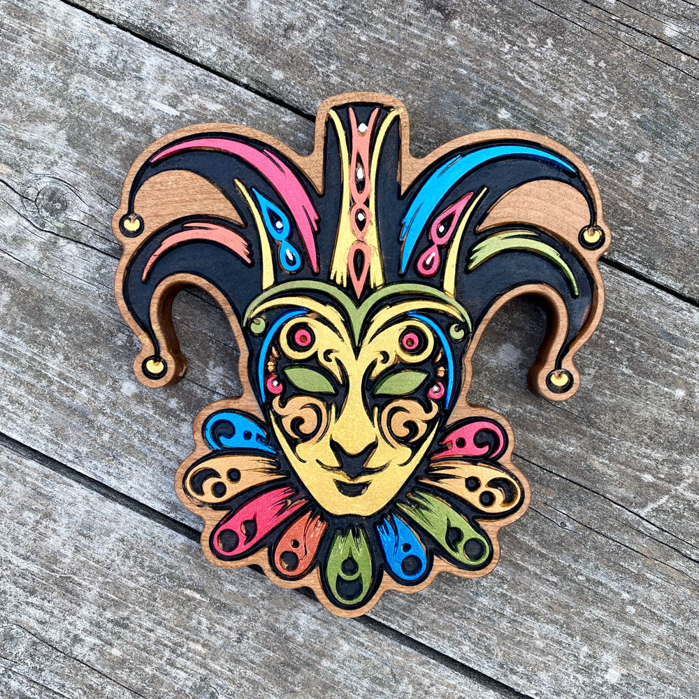 The Magical Jester - Precision Carved Hand Painted Solid Cherry Art Decor - Made in USA