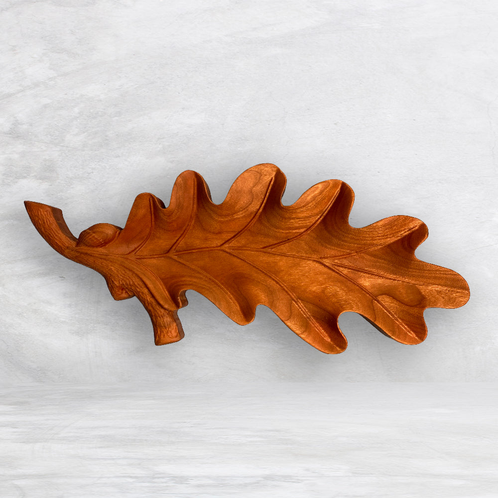 3D Oak Leaf Serving Tray - Precision Carved Solid Cherry Tray - Made in USA