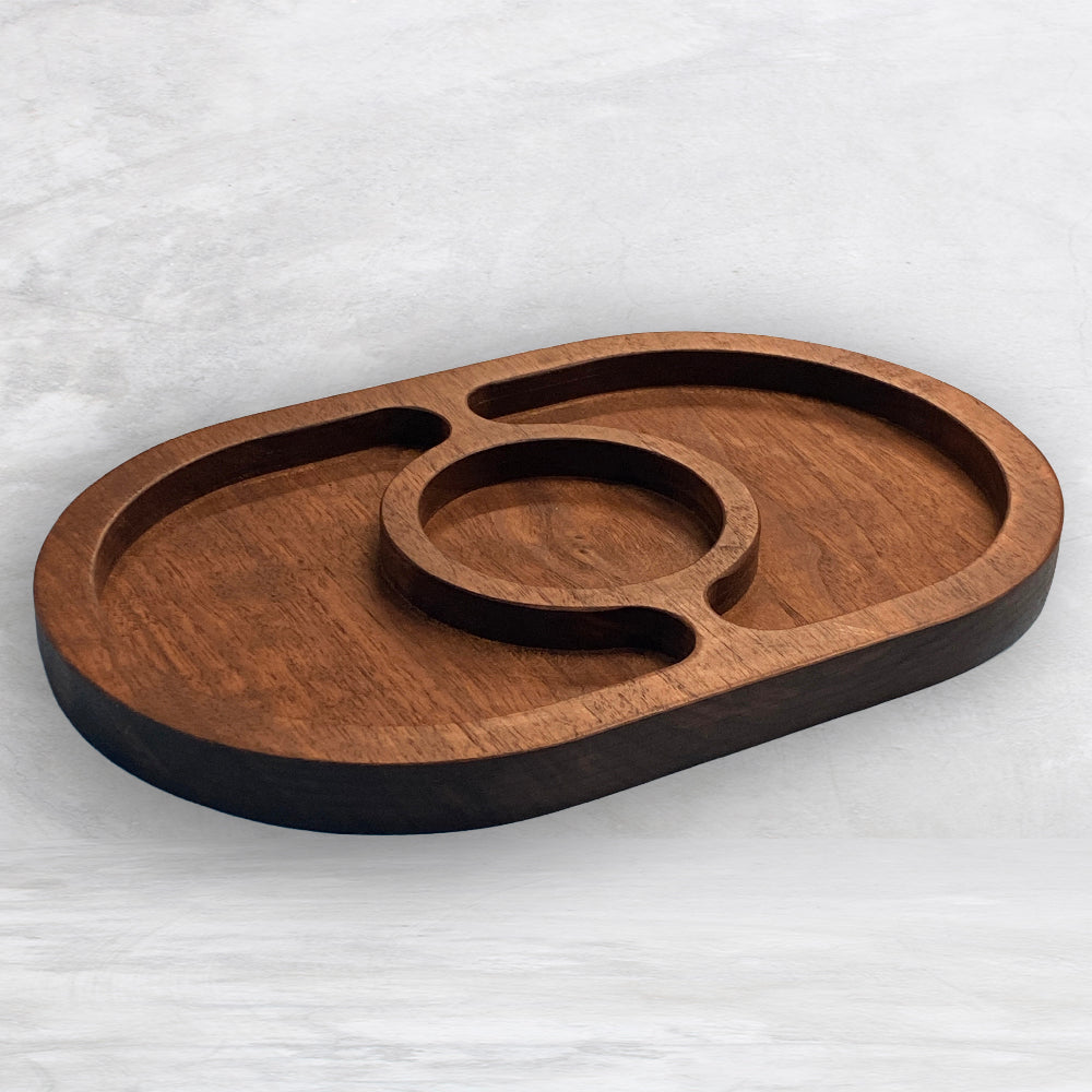 Oval Wood Serving Tray - Size Small - Precision Carved Solid Premium Walnut Tray - Made in USA