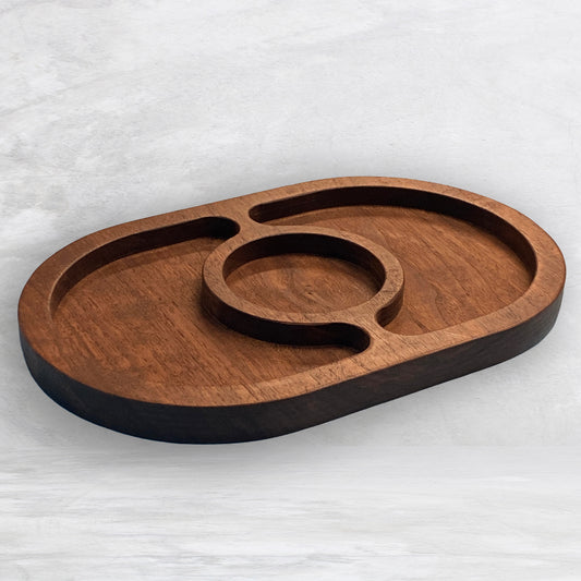 Oval Wood Serving Tray - Size Small - Precision Carved Solid Premium Walnut Tray - Made in USA