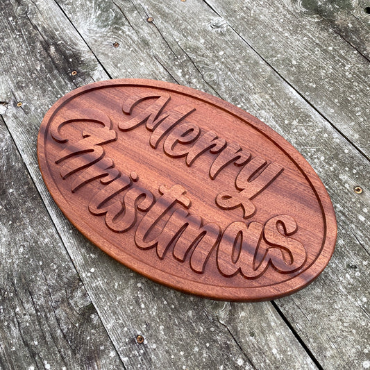 Merry Christmas Sign - Ribbon Stripe Sapele