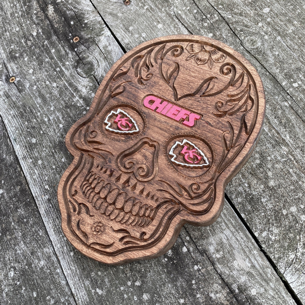 KC Chiefs Skull Wood Decor - Size Medium