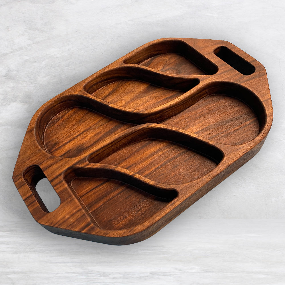 Extra Deep Solid Wood Serving Tray 2 - Precision Carved Solid Premium Walnut Tray - Made in USA