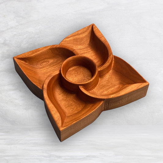 3D Flower Tray 2 - Size Small - Precision Carved Solid Cherry Wood Tray - Made in USA
