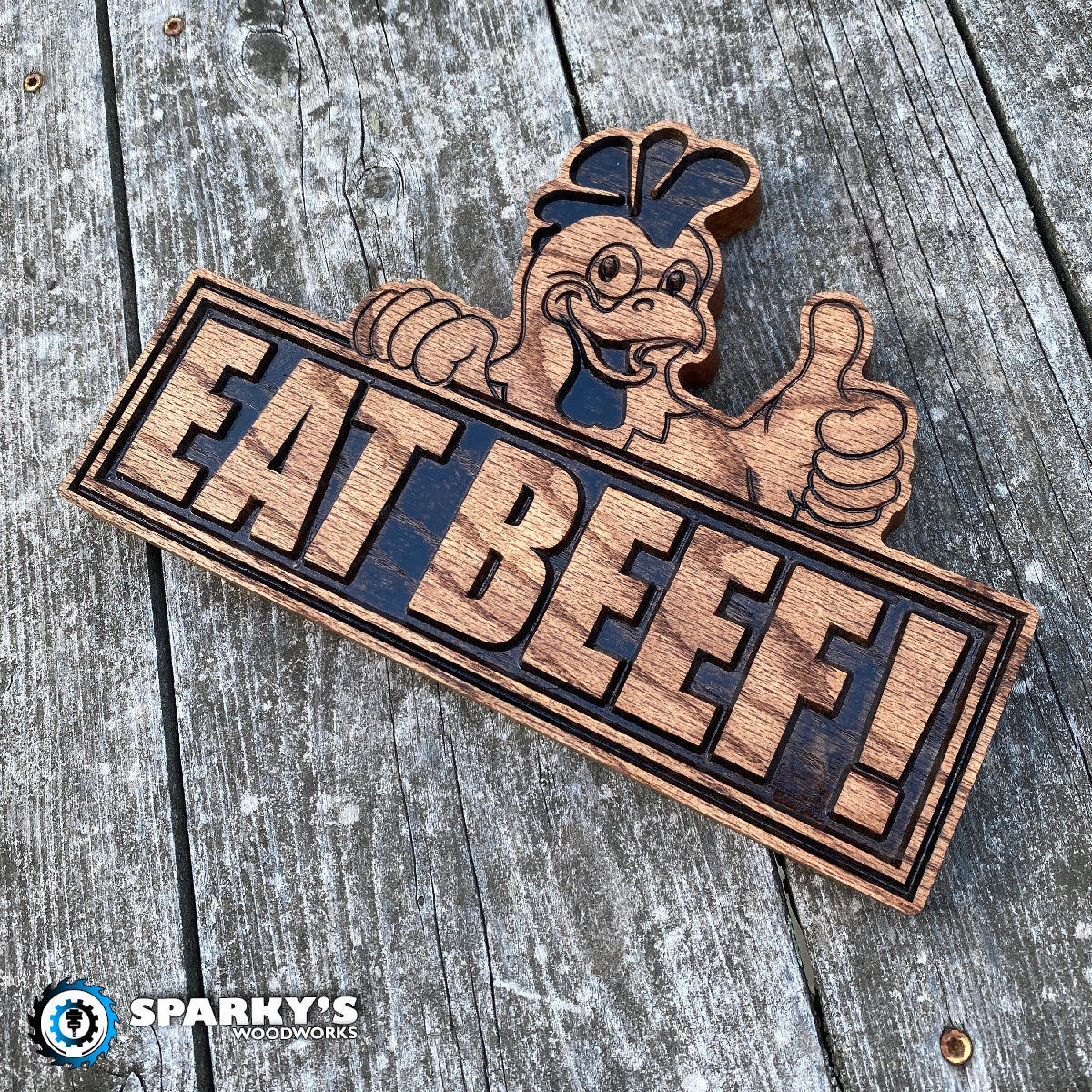 Funky Chicken "Eat Beef" Wood Sign