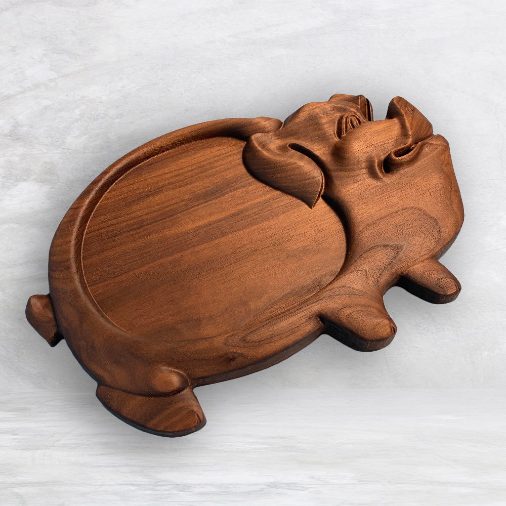 3D Pig Wood Serving Tray - Precision Carved Solid Premium Walnut Tray - Made in USA