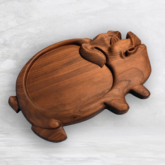 3D Pig Wood Serving Tray - Precision Carved Solid Premium Walnut Tray - Made in USA