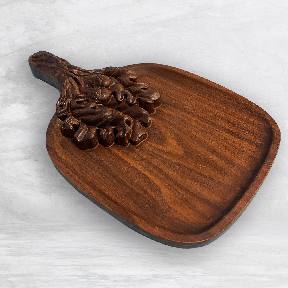 3D Wood Serving Tray with Leaves - Precision Carved Solid Premium Walnut Tray - Made in USA