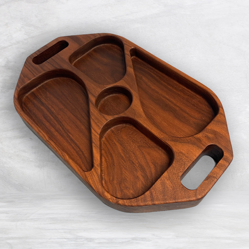 Extra Deep Solid Wood Serving Tray 1 - Precision Carved Solid Premium Walnut Tray - Made in USA