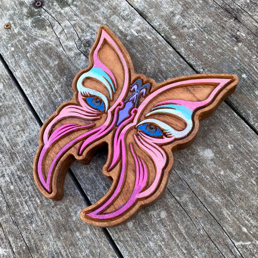 Lady Butterfly - Precision Carved Solid Cherry Sign Art - Made in USA