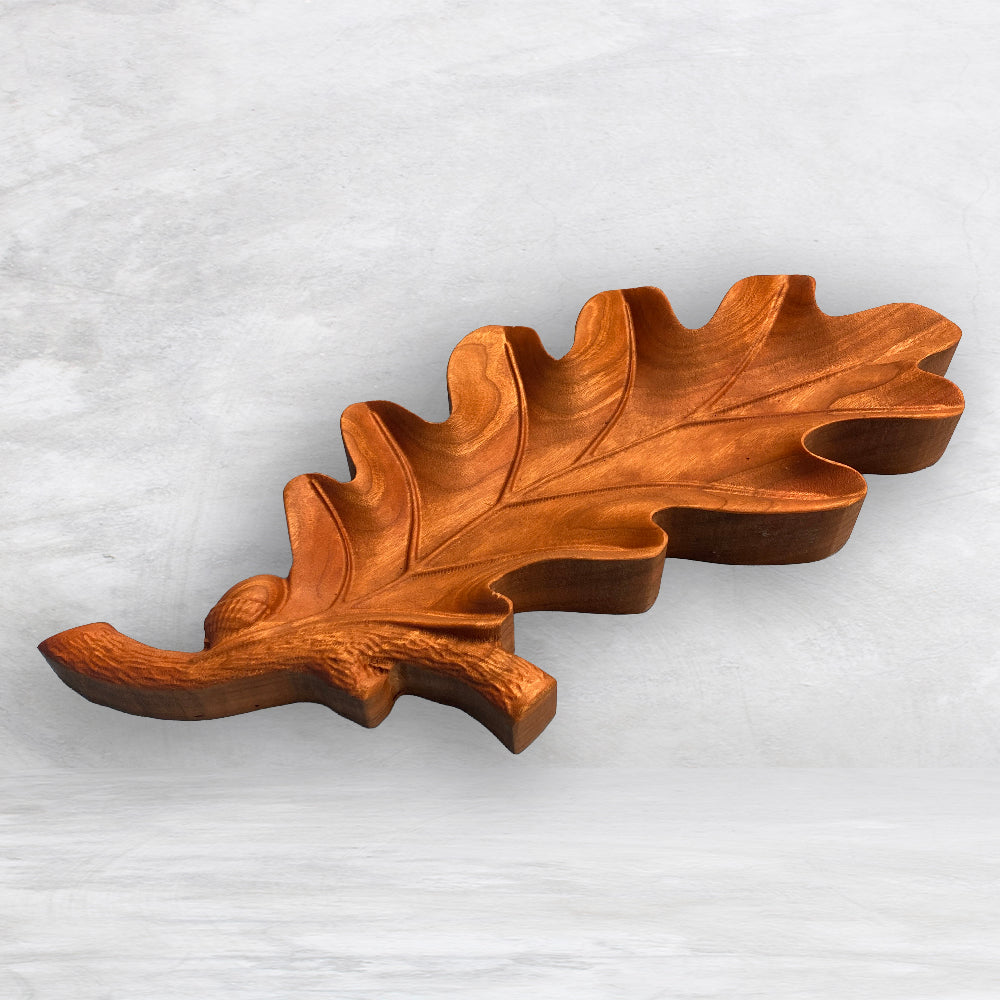 3D Oak Leaf Serving Tray - Precision Carved Solid Cherry Tray - Made in USA