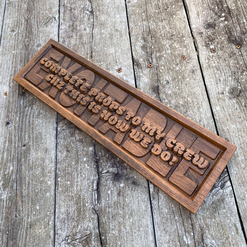 Precision carved solid cherry wood sign with layered lettering and hand stained finish, handcrafted in USA for unique wood decor and gift accessories.