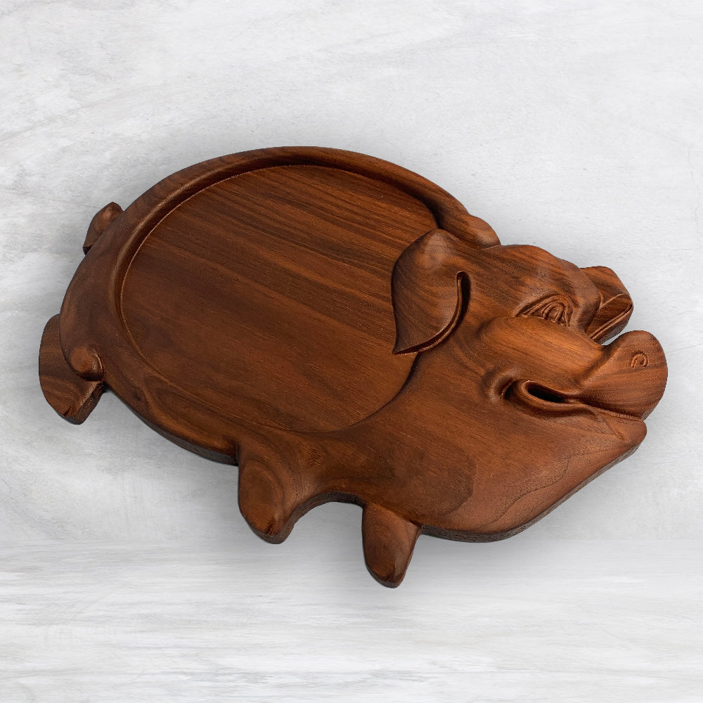 3D Pig Wood Serving Tray - Precision Carved Solid Premium Walnut Tray - Made in USA