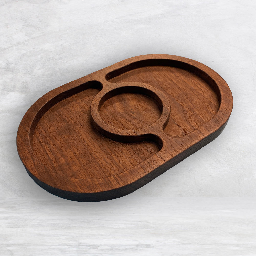 Oval Wood Serving Tray - Size Small - Precision Carved Solid Premium Walnut Tray - Made in USA
