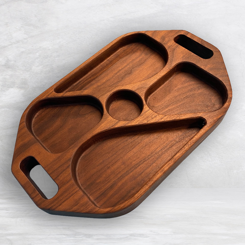 Extra Deep Solid Wood Serving Tray 1 - Precision Carved Solid Premium Walnut Tray - Made in USA