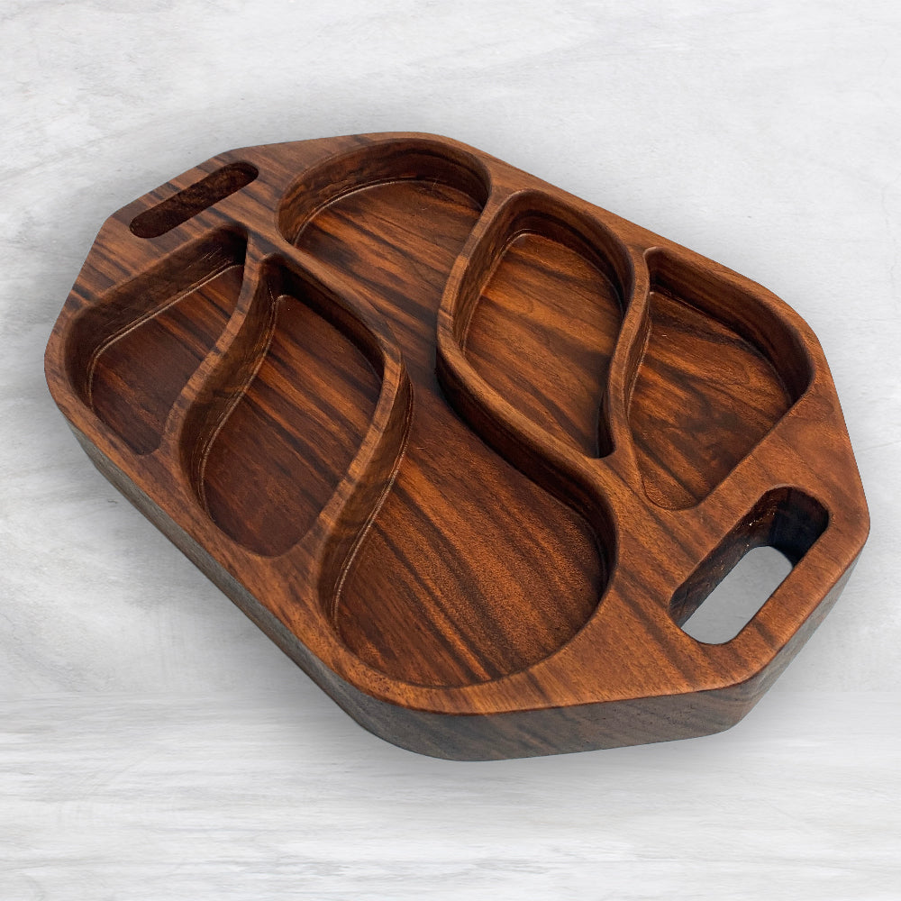 Extra Deep Solid Wood Serving Tray 2 - Precision Carved Solid Premium Walnut Tray - Made in USA