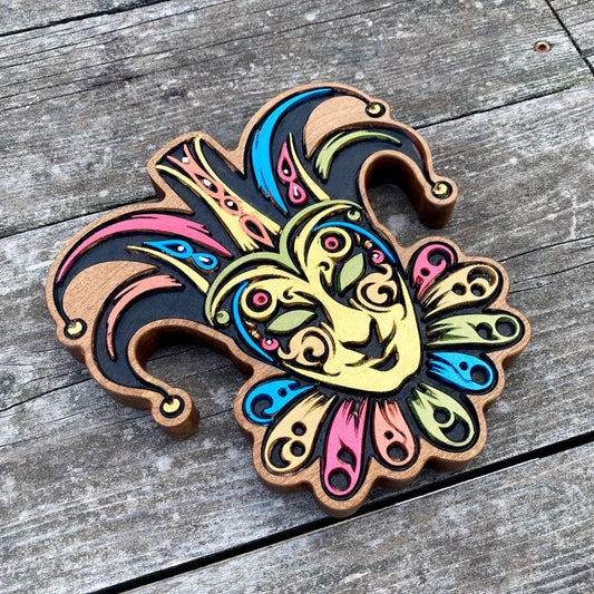 The Magical Jester - Precision Carved Hand Painted Solid Cherry Art Decor - Made in USA