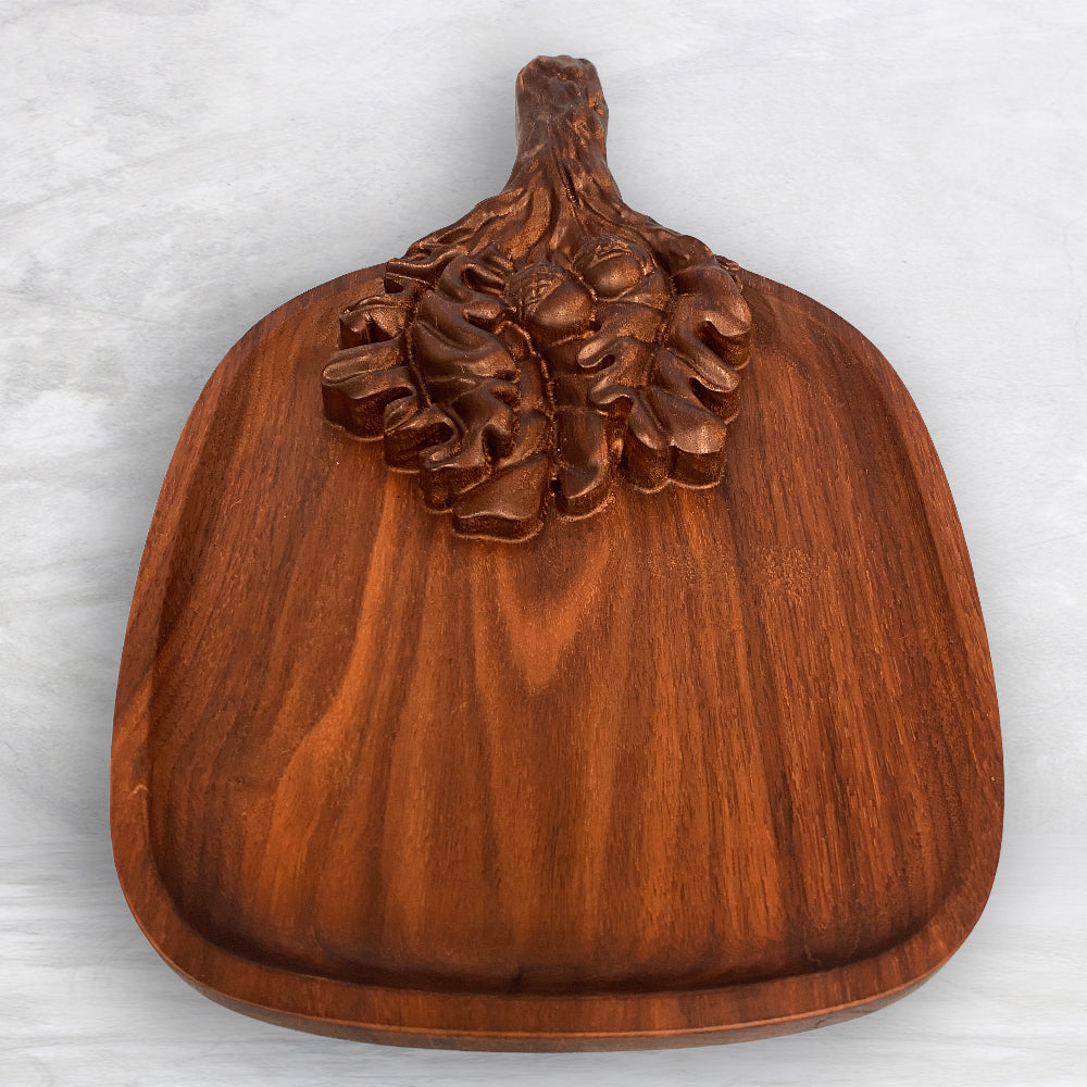 3D Wood Serving Tray with Leaves - Precision Carved Solid Premium Walnut Tray - Made in USA