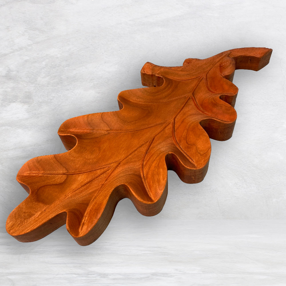 3D Oak Leaf Serving Tray - Precision Carved Solid Cherry Tray - Made in USA