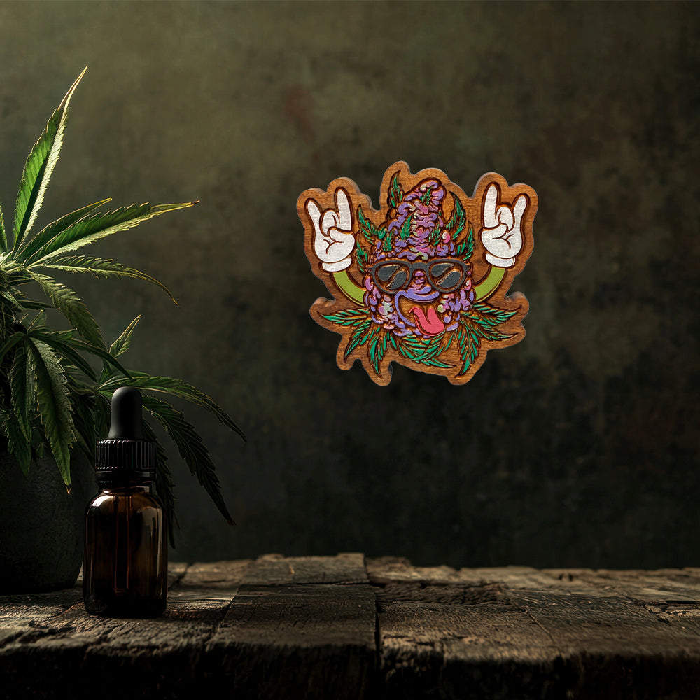 The Bud Man - Precision Carved Solid Cherry Canna 420 Sign Art - Small - Made in USA