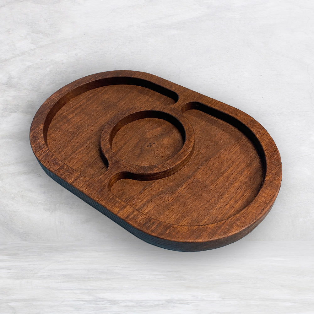 Oval Wood Serving Tray - Size Small - Precision Carved Solid Premium Walnut Tray - Made in USA