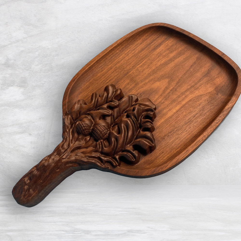 3D Wood Serving Tray with Leaves - Precision Carved Solid Premium Walnut Tray - Made in USA