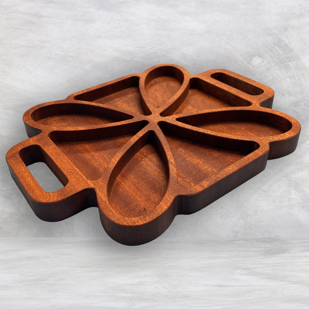 Small Square Wood Serving Tray 1 - Precision Carved Solid Sapele Wood Tray - Made in USA