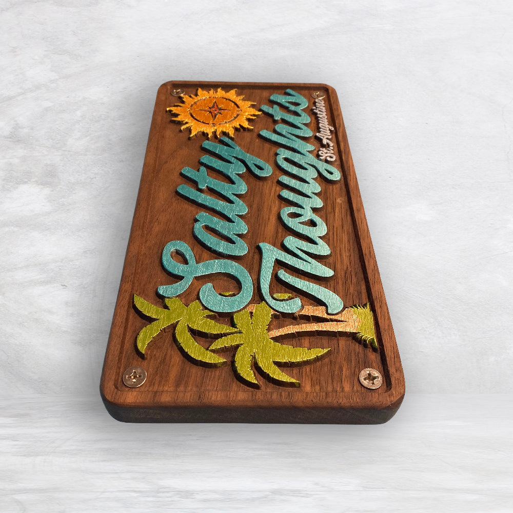 Salty Thoughts - Personalized Precision Carved Solid Cherry Novelty License Plate - Made in USA