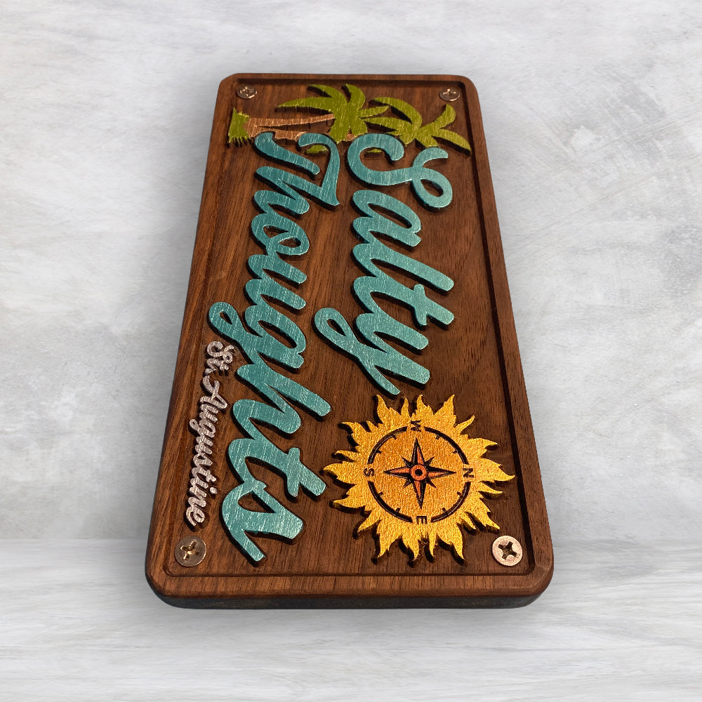 Salty Thoughts - Personalized Precision Carved Solid Cherry Novelty License Plate - Made in USA