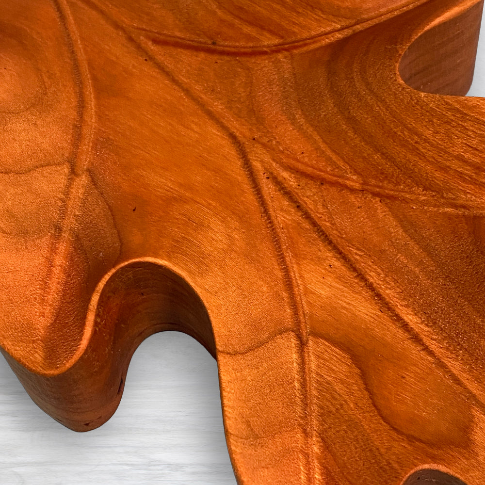 3D Oak Leaf Serving Tray - Precision Carved Solid Cherry Tray - Made in USA