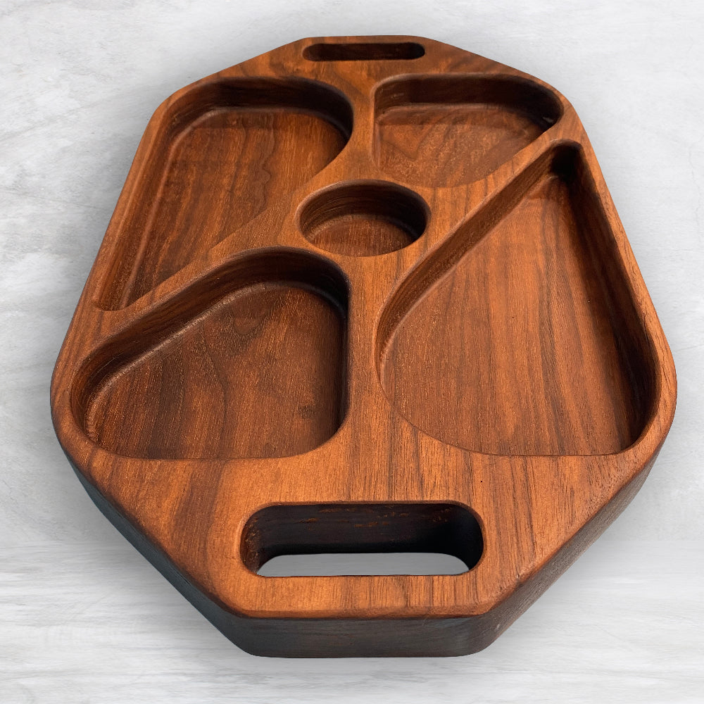 Extra Deep Solid Wood Serving Tray 1 - Precision Carved Solid Premium Walnut Tray - Made in USA