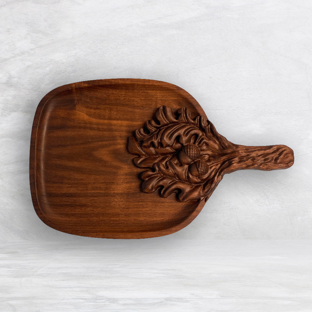3D Wood Serving Tray with Leaves - Precision Carved Solid Premium Walnut Tray - Made in USA