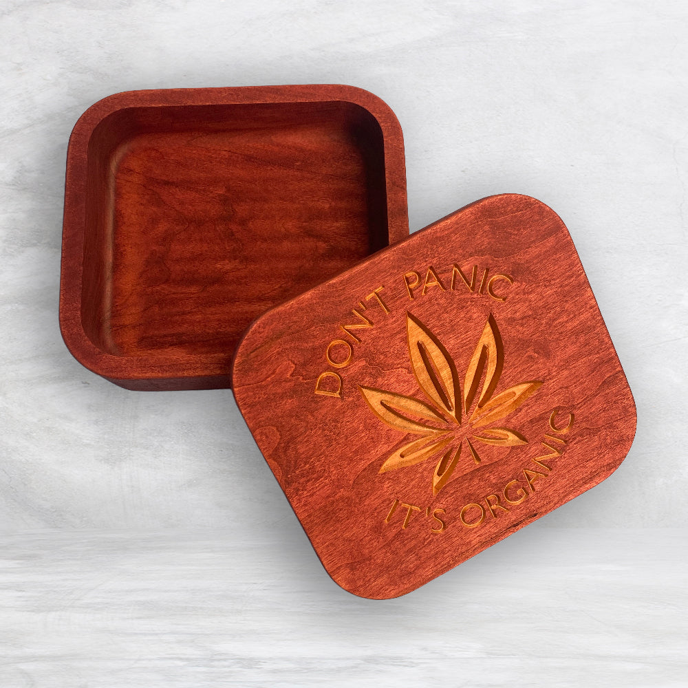 Solid Cherry Wood Box with Lid - Barn Red - Don't Panic It's Organic - Made in USA