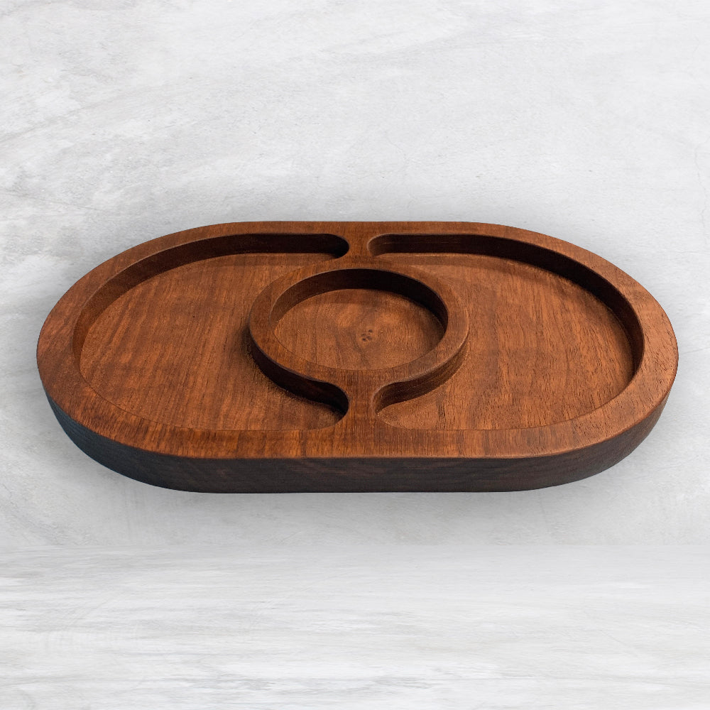 Oval Wood Serving Tray - Size Small - Precision Carved Solid Premium Walnut Tray - Made in USA