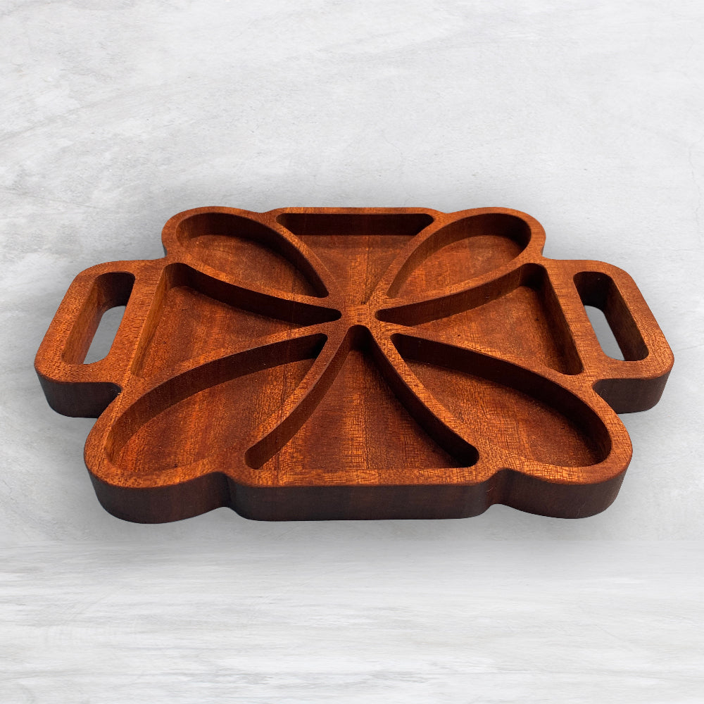 Small Square Wood Serving Tray 1 - Precision Carved Solid Sapele Wood Tray - Made in USA