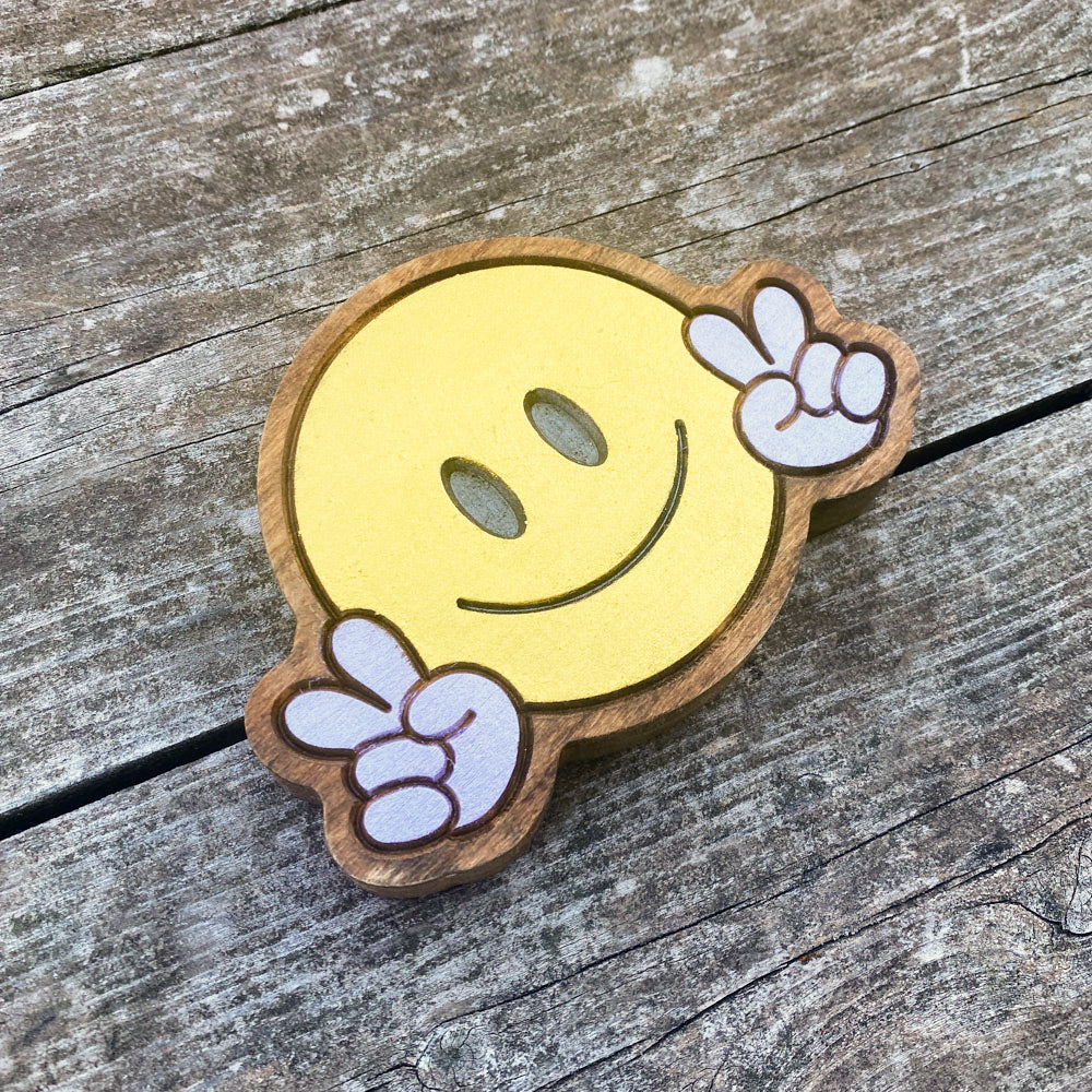 Peace Smiley Guy Wood Sign - Size Small - Purple Hands