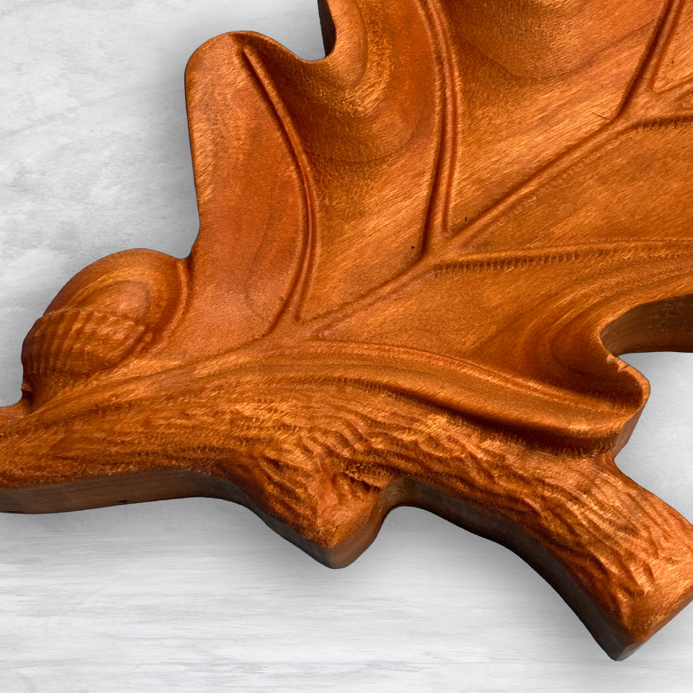 3D Oak Leaf Serving Tray - Precision Carved Solid Cherry Tray - Made in USA