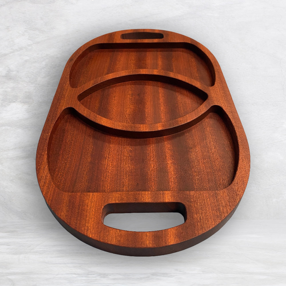 Large Oval Wood Serving Tray 1 - Precision Carved Solid Sapele Wood Tray - Made in USA