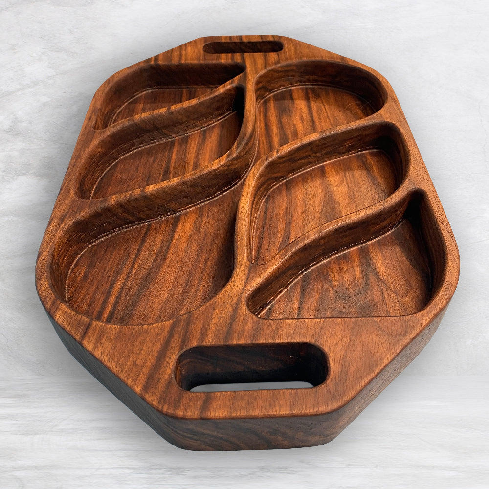 Extra Deep Solid Wood Serving Tray 2 - Precision Carved Solid Premium Walnut Tray - Made in USA