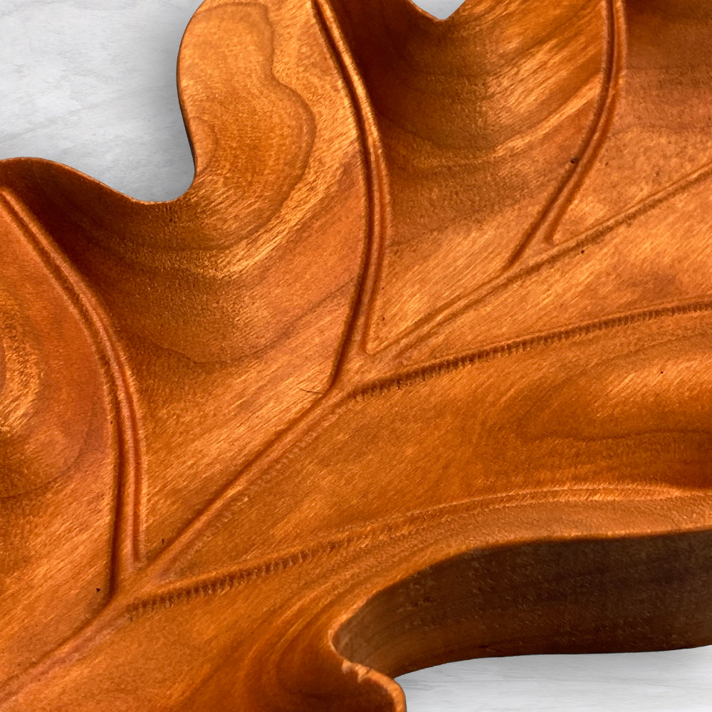 3D Oak Leaf Serving Tray - Precision Carved Solid Cherry Tray - Made in USA
