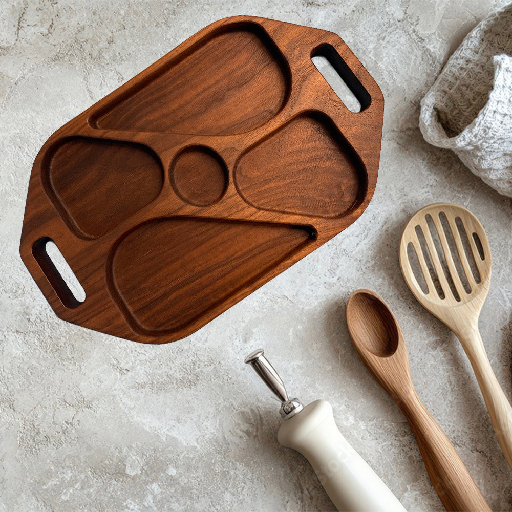 Extra Deep Solid Wood Serving Tray 1 - Precision Carved Solid Premium Walnut Tray - Made in USA
