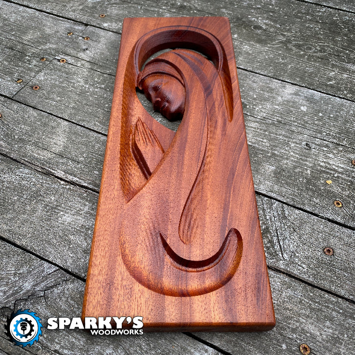 3D Virgin Mary in Mahogany
